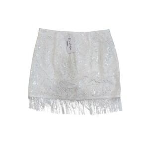 12th Tribe White Sequin Fringe Mini Skirt | Festival Party | Size S